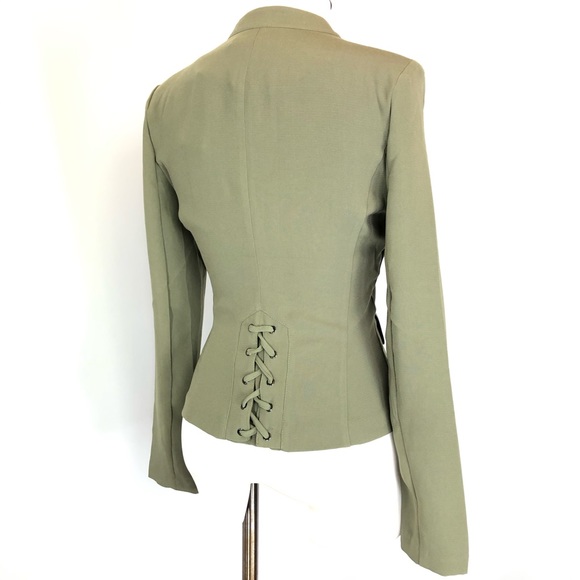 JustFab Lapel-less Olive Green Fitted Blazer - Picture 4 of 10
